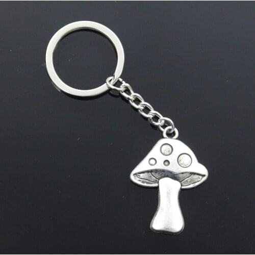 New Fashion Men 30mm Keychain DIY Metal Holder Chain Vintage Mushroom 40x29mm Bronze Silver Color Pendant Gift
