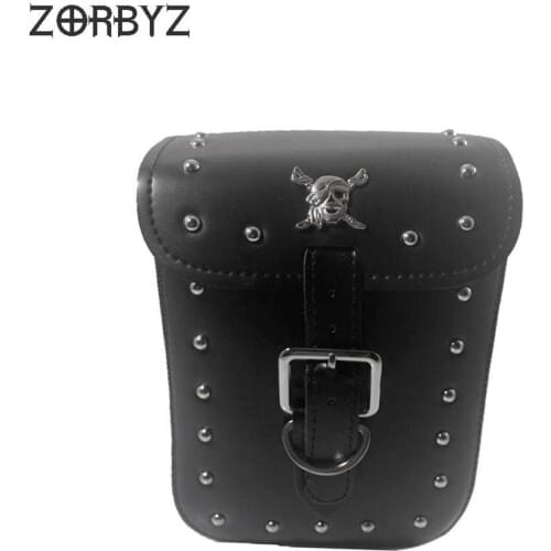 Black Universal Motorcycle Skull Faux Leather Oblong Side Saddle Bag Tool Luggage Bag