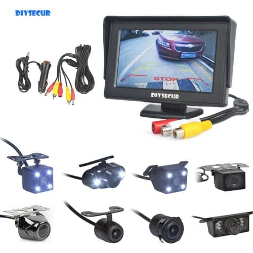 DIYSECUR 4.3" Car Monitor Auto Parking Video Night Vision Backup Reverse Camera Car Rear View Camera free Car Charger