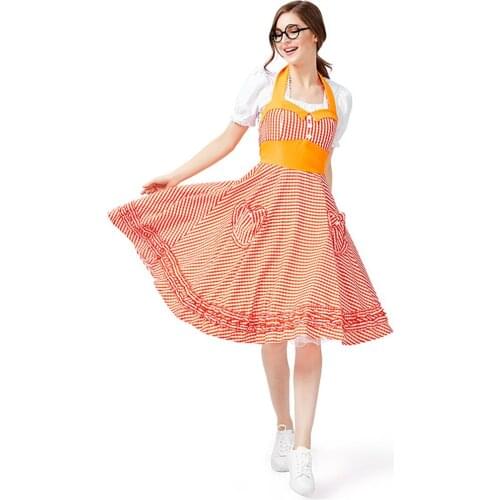 Women Ladies Beer Maid Authentic German grid Oktoberfest Costumes Oktoberfest Party Halloween Fancy Dress