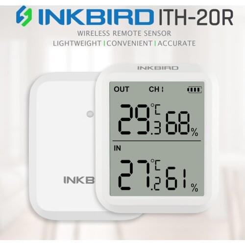 Inkbird Outdoor Remote Sensor Temperature Humidity Monitor OUT&IN Simultaneous Display with Probe ITH-20R for House/ Publics