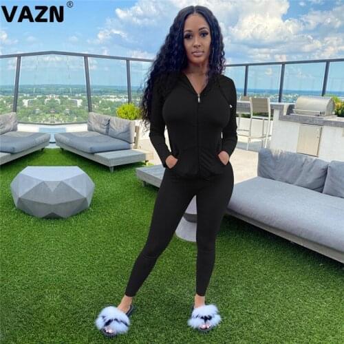 VAZN 2020 Autumn High-end Regular Casual Office Young Solid Hooded Full Sleeve Group Long Pants Tracksuits Women 2 Piece Set