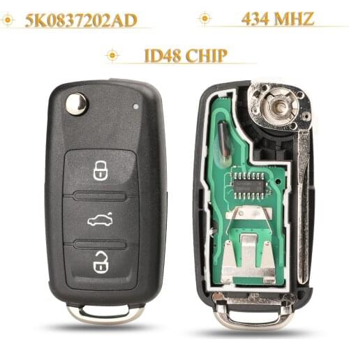 Kutery 10pcs/lot 3 Buttons Remote Key 434MHz ID48 Chip 5K0837202AD For VW Golf Tiguan Polo Passat CC Jetta Beetle