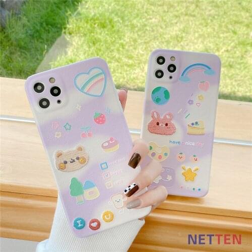 Cute Animals Cow Rabbit Bear Phone Case For iPhone X XR XS MAX 11 12 Pro 7 8 Plus Leather Pattern Cover For Kawaii Girls Women