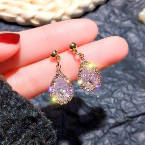 Fashion Sterling Water Drop Crystal Earrings for Women Long Dangle Earrings for Girls Gifts Sterling Jewelry