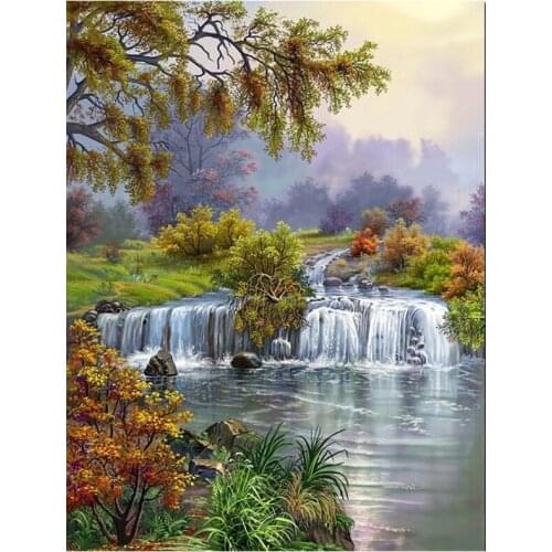 Waterfall Diamond embroidery wall painting 5D DIY Diamond Painting full square round drill mosaic tree landscape YG1578