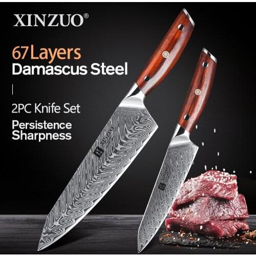 XINZUO 2 PCS Kitchen Knives Sets Japanese High Carbon Damascus Steel New Arrival PRO Utility Chefs 8.5 & 5-in Kitchen Knife
