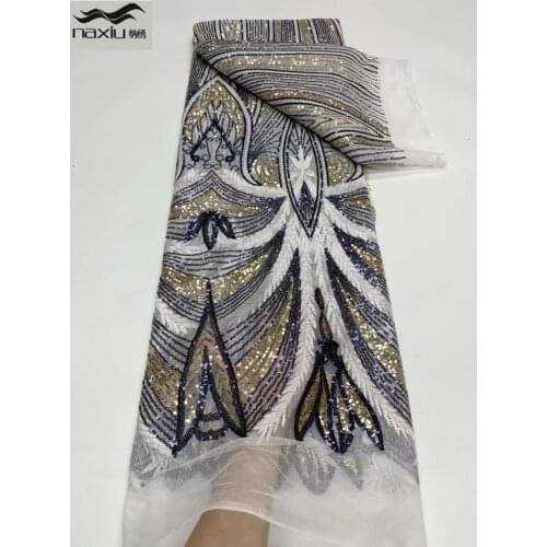 Madison Latest African Sequins Lace Fabric 2021 High Quality With Sequins French Nigerian Lace Fabrics For Wedding Dress