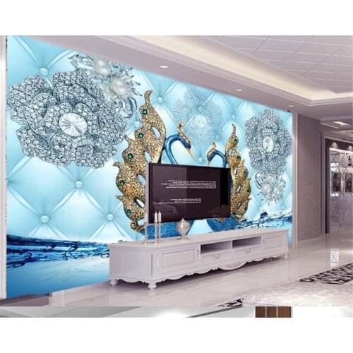 Beibehang High quality mural new silk material luxury 3d swan diamond flower water pattern jewelry TV background wall wallpaper