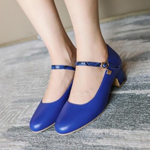 2020 Shoes Women Round Toe Spring Pumps new Chunky High Heels Mary Jane Causal Ladies Shoes Thick Ladies Classic Shoes