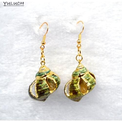 Pair fashion korea Gem Hollow Out Female gold wedding party personality Conch Earrings woman