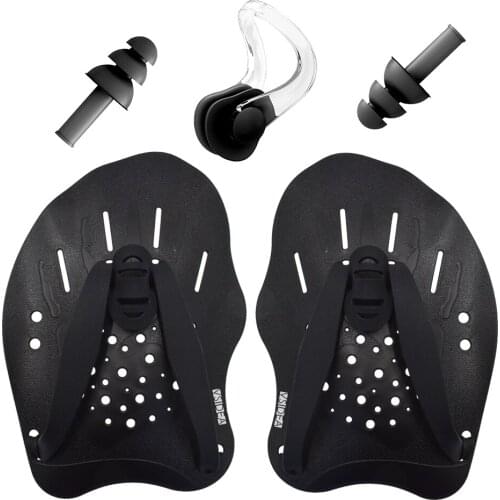 Swim Hand Paddles Swimming Trainning gloves with Adjustable Straps for Adult Child with Comfortable Silicone Ear Plugs Nose Clip