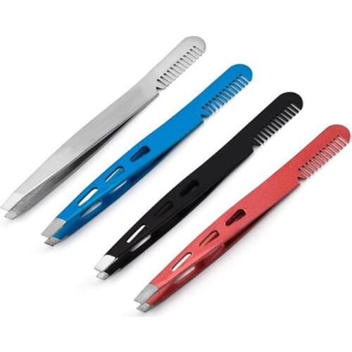 100pcs Eyebrow Tweezer with Eyebrow Brush Comb Stainless Steel Eyelashes Extension Tweezers