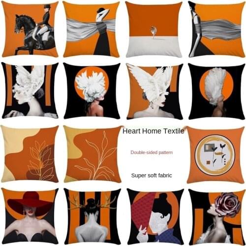 European Art Orange Couch Pillow Back Cushion Nordic Style Character Female Office Car Lumbar Cover Camping Chair Pad Cojines
