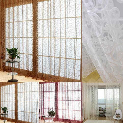 Romantic Floral Vine Voile Tulle Door Window Curtain Panel Drape Sheer Valances For Living Room Kitchen Window Voile Curtain