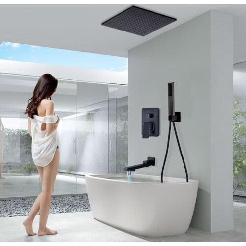 Luxury Black Bronze Shower Faucet Set 3-Function Switch Wall Mount Rain Shower Faucet With Hand Shower LED Spout Hot Cold Mixer