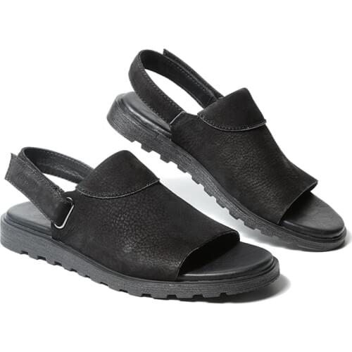 Summer leather mens sandals tide retro scrub leather exposed toe Rome shoes thick-soled shoes free shipping