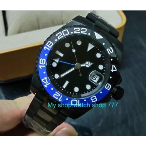 Sapphire crystal 40mm PARNIS PVD case Asian Automatic Self-Wind movement rotating ceramic bezel GMT luminous mens watch 158A