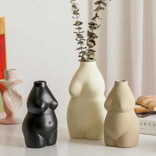 Nordic 20cm Large Size Body Art White Ceramics Vase Flowerpot Modern Tabletop Flower Vase Plant Pots Home Decoration Accessories