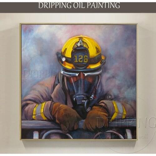 Special Wall Art Hand-painted Firefighter Oil Painting on Canvas Modern Art Firefighter Portrait Oil Painting for Wall Decor