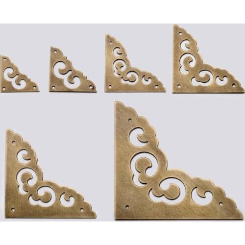 4pcs Retro Corner Brackets cabinet door frame decorantion angle book wooden jewelry box Brass furniture metal accessories