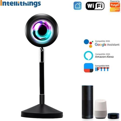 Intellithings Smart Sunset Projector Tuya WiFi RGB UFO Led Atmosphere Table Lamp 16 Color USB Charge Light For Party Home Decor
