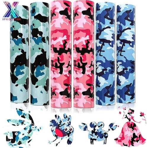 XFX HTV Camo Camouflage HTV Heat Transfer Vinyl Sheets 6 Sheets 12x10 In Camo Pattern Blue Bundle Iron on Vinyl for DIY T-Shirt