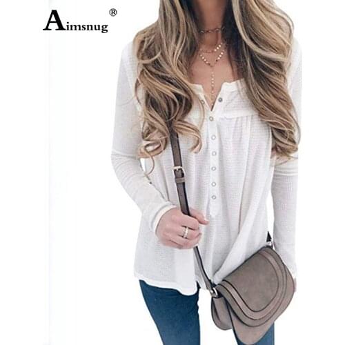 Plus Size 3xl Solid Color T-shirt Femme Leisure Casual Single-breasted Womens Top 2020 Spring Autumn V-neck Tee Shirt Pullovers