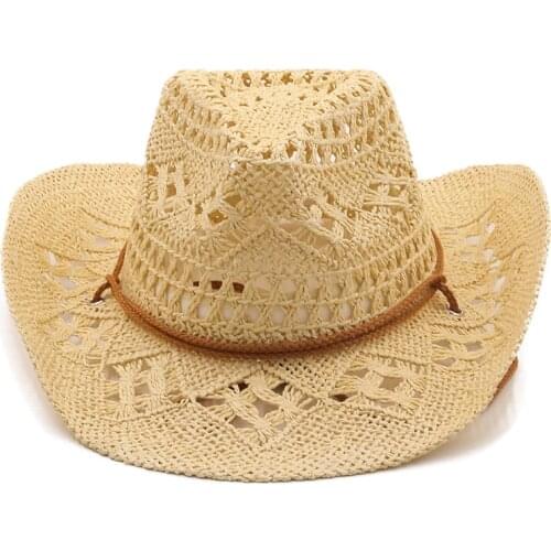 Ladys visor hat for summer hat travel sunblock hat western cowboy hand-woven straw hat hollow out design