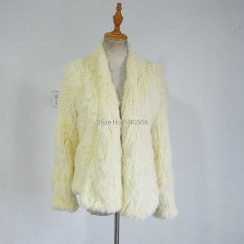 SJ020 Cream Color Women Real Rabbit Fur Jacket Winter Full Sleeves