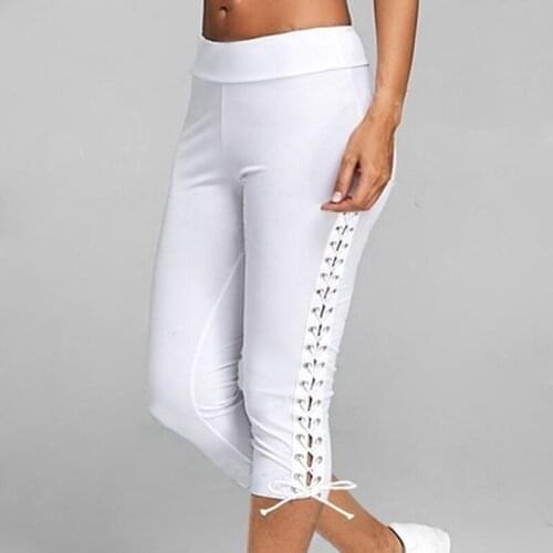 Women Summer High Waist Skinny Shorts Casual Pure Color Fitness Leggings Trousers Plus Size Bandage Cropped Trousers