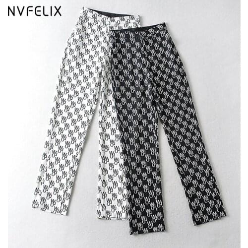 2021 Y2K Summer New Ladies Letter Print High Waist Simple High Street Self-Cultivation Wide-Leg Straight Casual Split Trousers