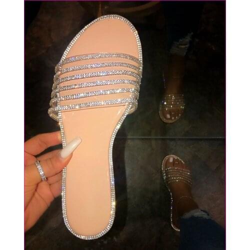 2020 Summer Women Slippers shoes woman Flat Sandals Rhinestone Beach house ladies Slippers slides Black pantuflas de mujer