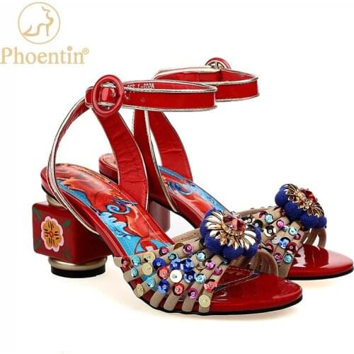 Phoentin crystal wedding shoes for women 2021 summer sandals with rhinestones red luxury designer women shoes mixed color FT1010