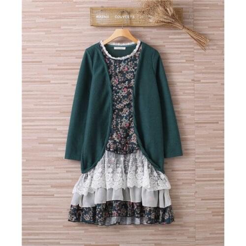 Vintage tunique femme patchwork lace ruffle robes femmes ropa two piece bsk big size vestidos de festa winter autumn women dress