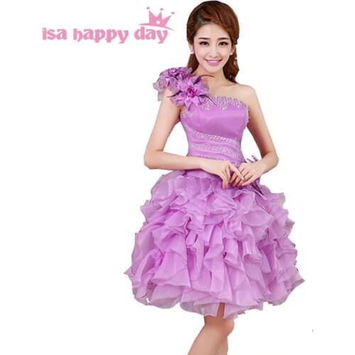 Women formal short elegant one shoulder lilac evening pageant formal dresses sleeveless dress for girls simple party gown H2141