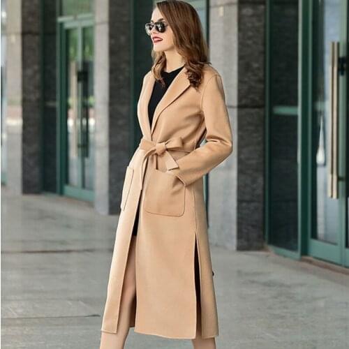 Winter Woolen Female Coat Wool Jacket High-end Women Slim Coats temperament With Belt Ladies wear Double faced Long Overcoat