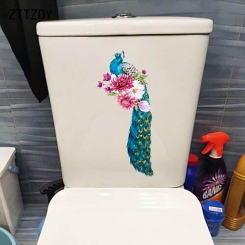 ZTTZDY 11.7×26CM Delicate Peacock WC Toilet Decoration Classic Cartoon Home Wall Stickers Mural T2-1183