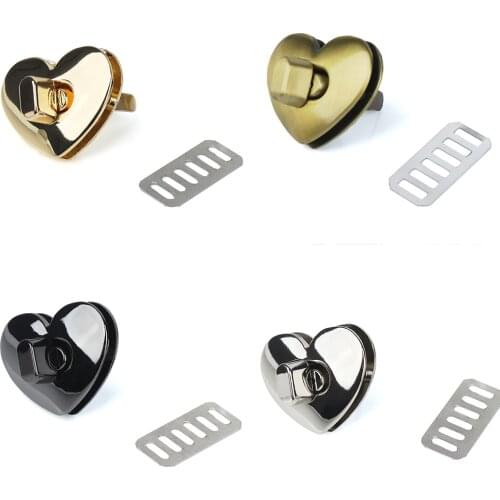 1x Metal Heart shape Bag Turn Lock Twist Lock Clasp Leather Craft Women Bag Handbag Shoulder Bag Purse DIY Hardware 1"x 1-1/4"