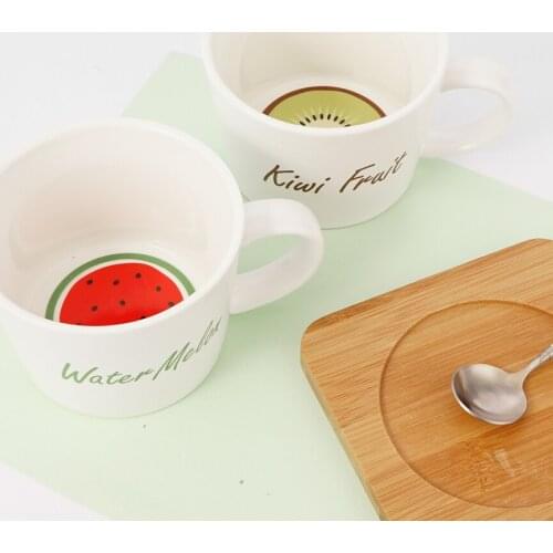 2PCS Fruit Series Ceramic Cup MugTeacup Juice Milk Tea Coffee Wine Cup Drinks Tableware Home Drinkware Couple Gift