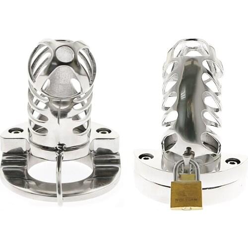 2 IN 1 Stainless Steel Cock Cage Ball Stretcher Chastity Device Cock Ring Chastity Belt Lock BDSM TOYS for Men BS080A