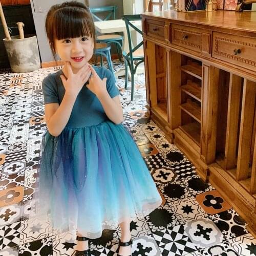 2020 Summer Girl Princess Dress Backless Sweet Dresses Kid Girls Gradient Dress With Shimmering Mesh Cute Party Sweet dress 1-8Y
