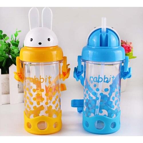 480ml Cartoon Kid Drinking Cup with a Straw Leakproof Portable Rope Children Learn Drinking Bottle Sippy Cup Baby Cup
