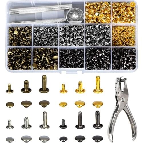 480pcs/set Multi-size Leather Metal Craft Solid Screw Nail Rivet DIY Handcraft Leather Craft Tools for Clothes/Belt/Bags etc