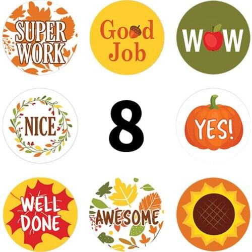 500 Pcs A Roll Teacher Reward Stickers Motivational Kids Toys Stickers 1 Inch Cute Anime Stickers 8 Kinds of Cartoon Pattern