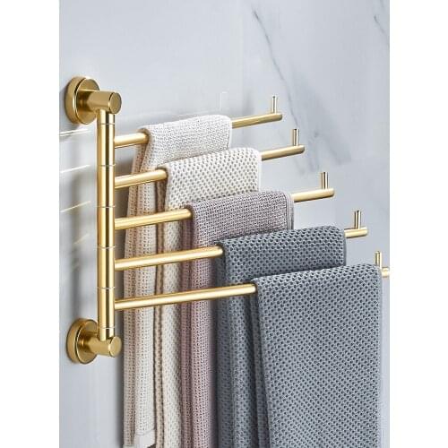 No damage to the wall, no fear of water, no drilling space aluminum bathroom towel rack strong load-bearing rotating golden