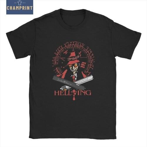 Hellsing Manga T-Shirts Men Anime Funny 100% Cotton Tees Crewneck Short Sleeve T Shirt Birthday Present Tops