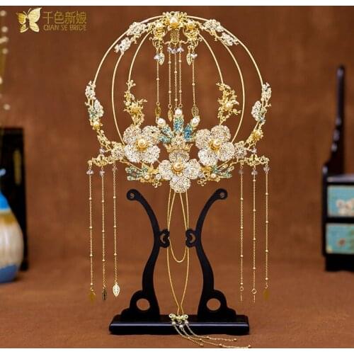 Golden Chinese style tassel wedding toast dress, ancient phoenix crown, ancient costume, hair accessories, beautiful gift, Pei