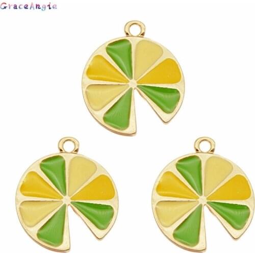 GraceAngie 6pcs/lot Cute Charms Funny Lemon Orange Enamle Charms Metal Pendant Earring DIY enamel charms Orange Fruit jewelry