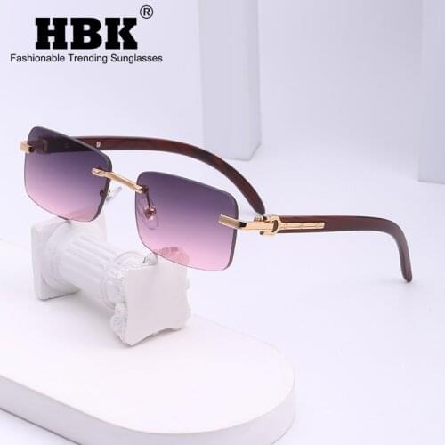 HBK 2021 Fashion Popular Mens Driving Rimless Rectangle For Men/Women Luxury Sunglasses Small Square Summer Traveling UV400